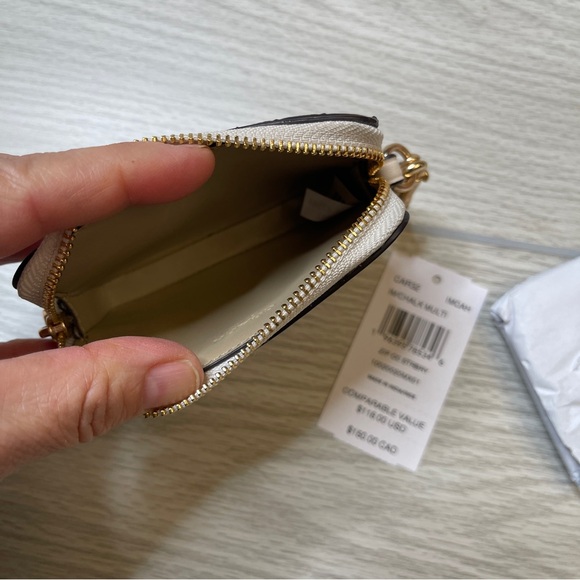 Coach CAR32 Zip Card Case Wallet Strawberry Print Chalk Coated Canvas - Picture 7 of 8